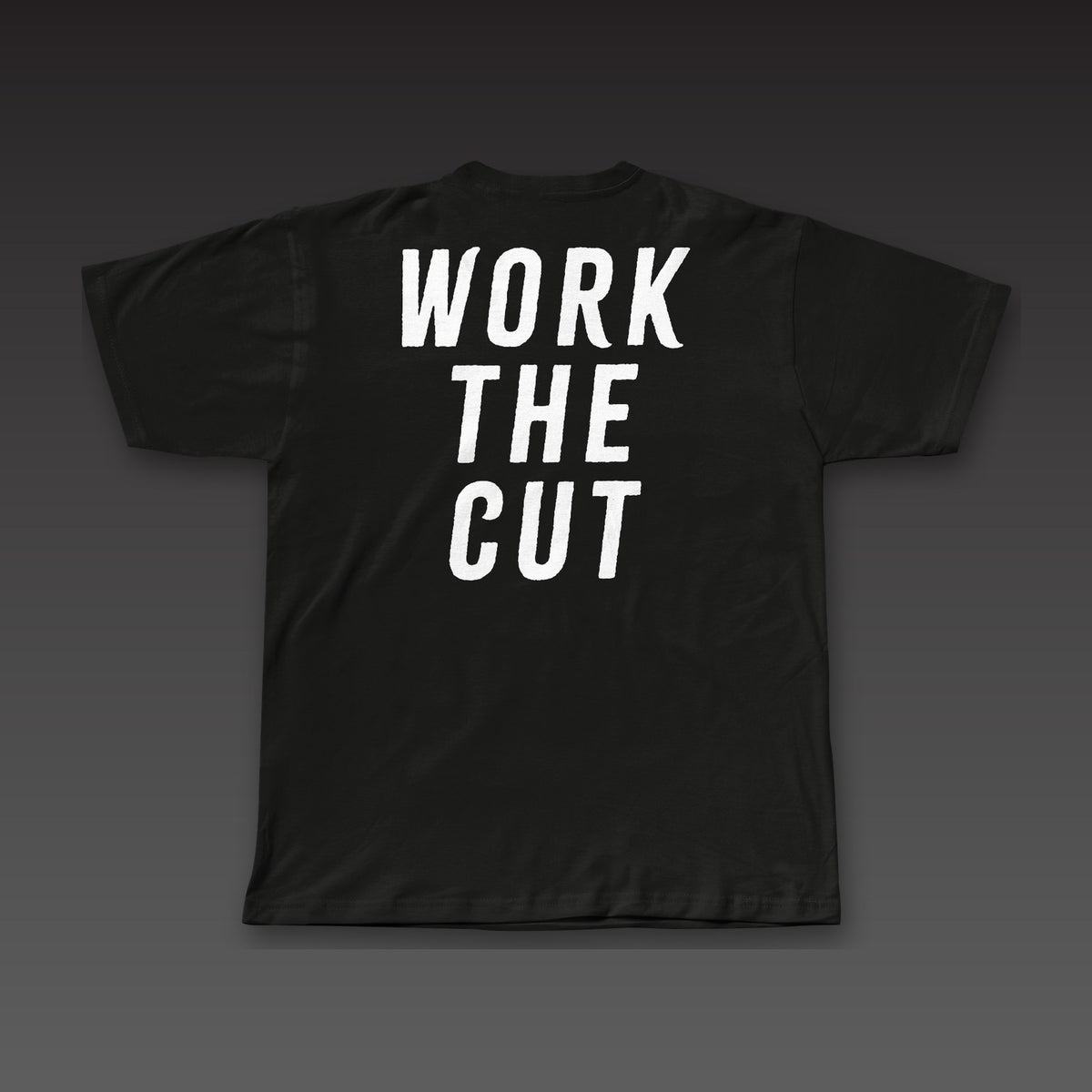 Big Back Tee in black, Work the Cut across the full back