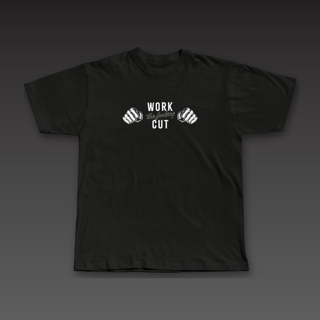 Both Hands Tee in black, two fists with the full phrase across the chest
