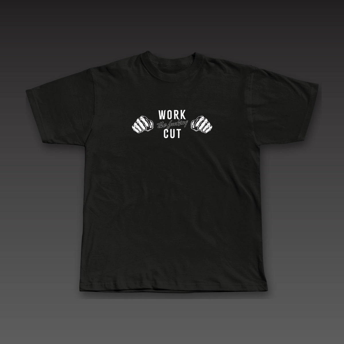 Both Hands Tee in black, two fists with the full phrase across the chest