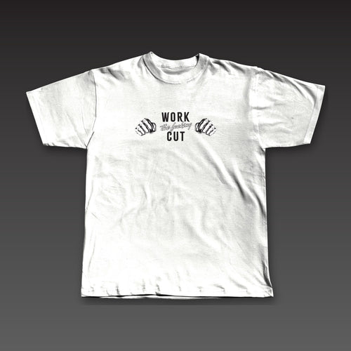 Both Hands Tee in white, two fists with the full phrase across the chest
