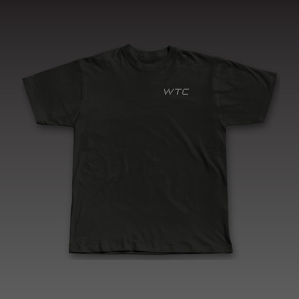 Drone Tee in black, dotted WTC on the left chest
