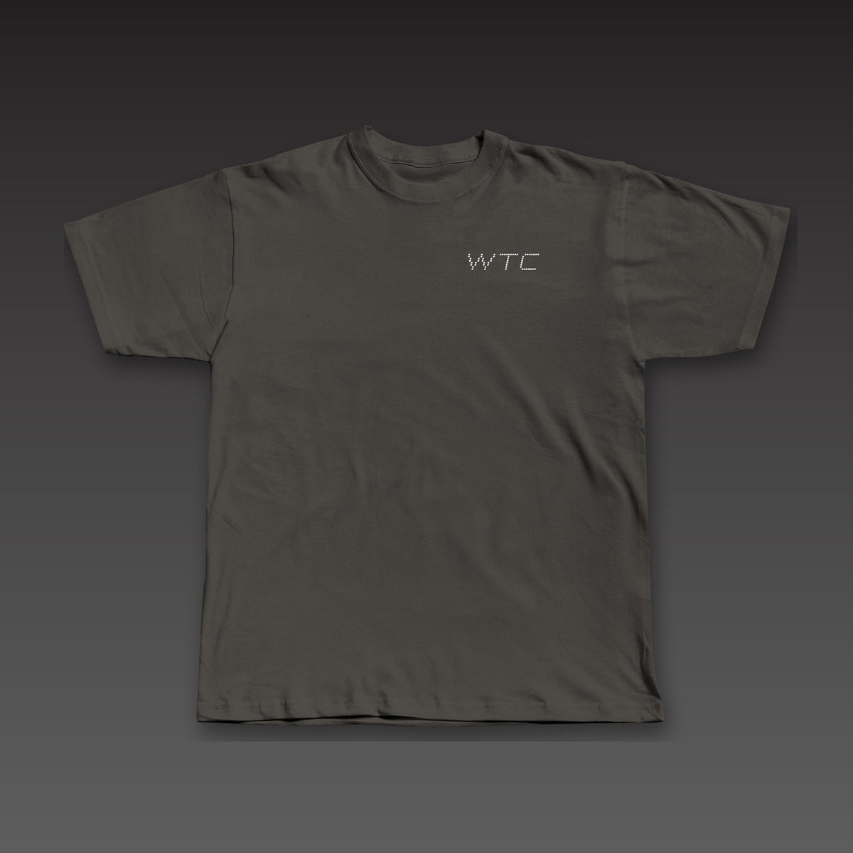 Drone Tee in charcoal black, dotted WTC on the left chest