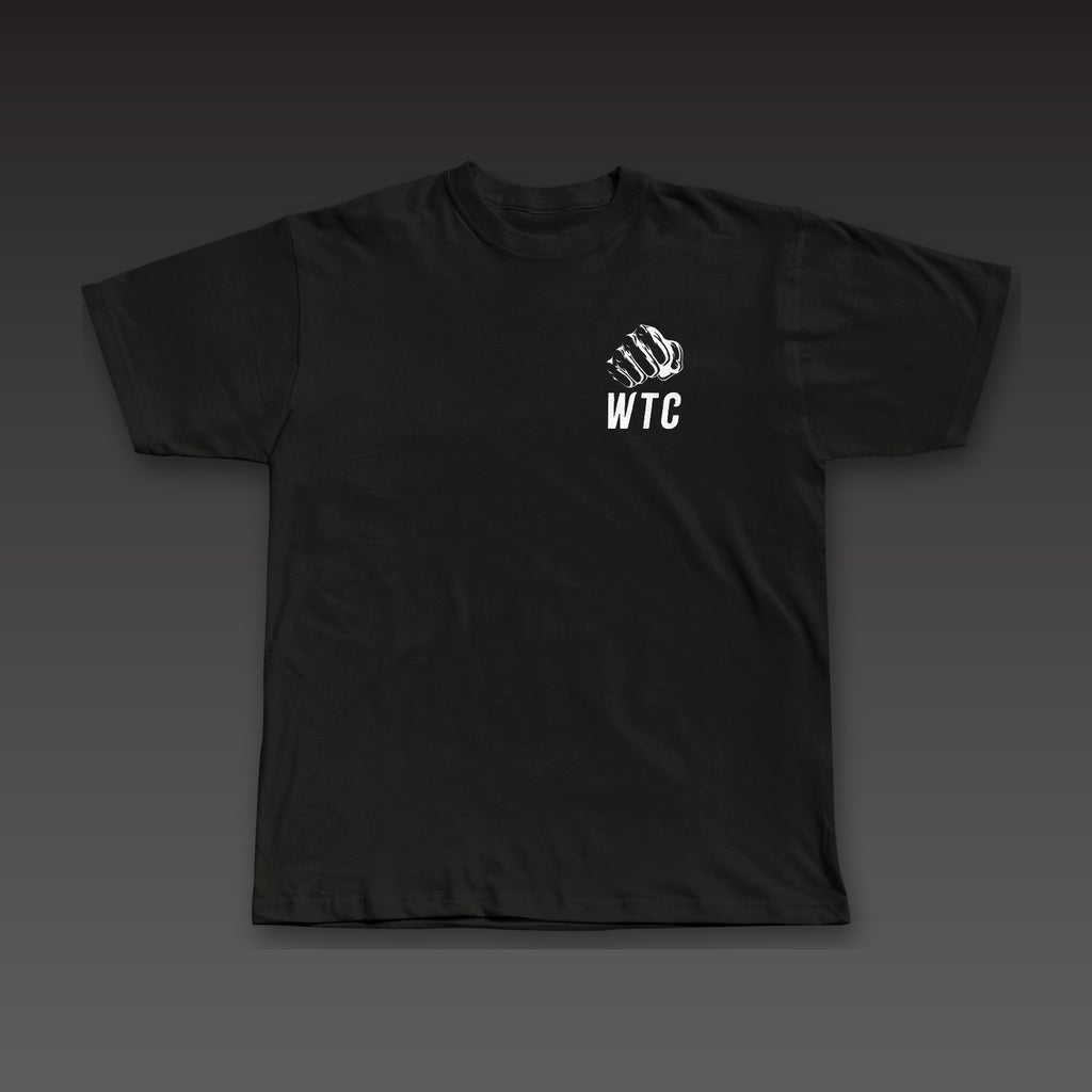 Fist Pocket Tee in black, a fist over WTC on the left chest