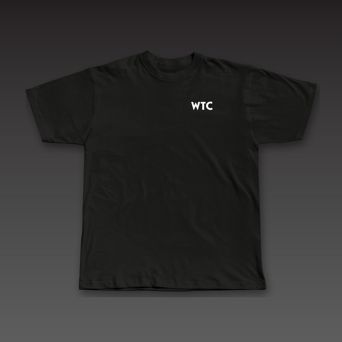 Geometric Tee in black, geometric WTC on the left chest