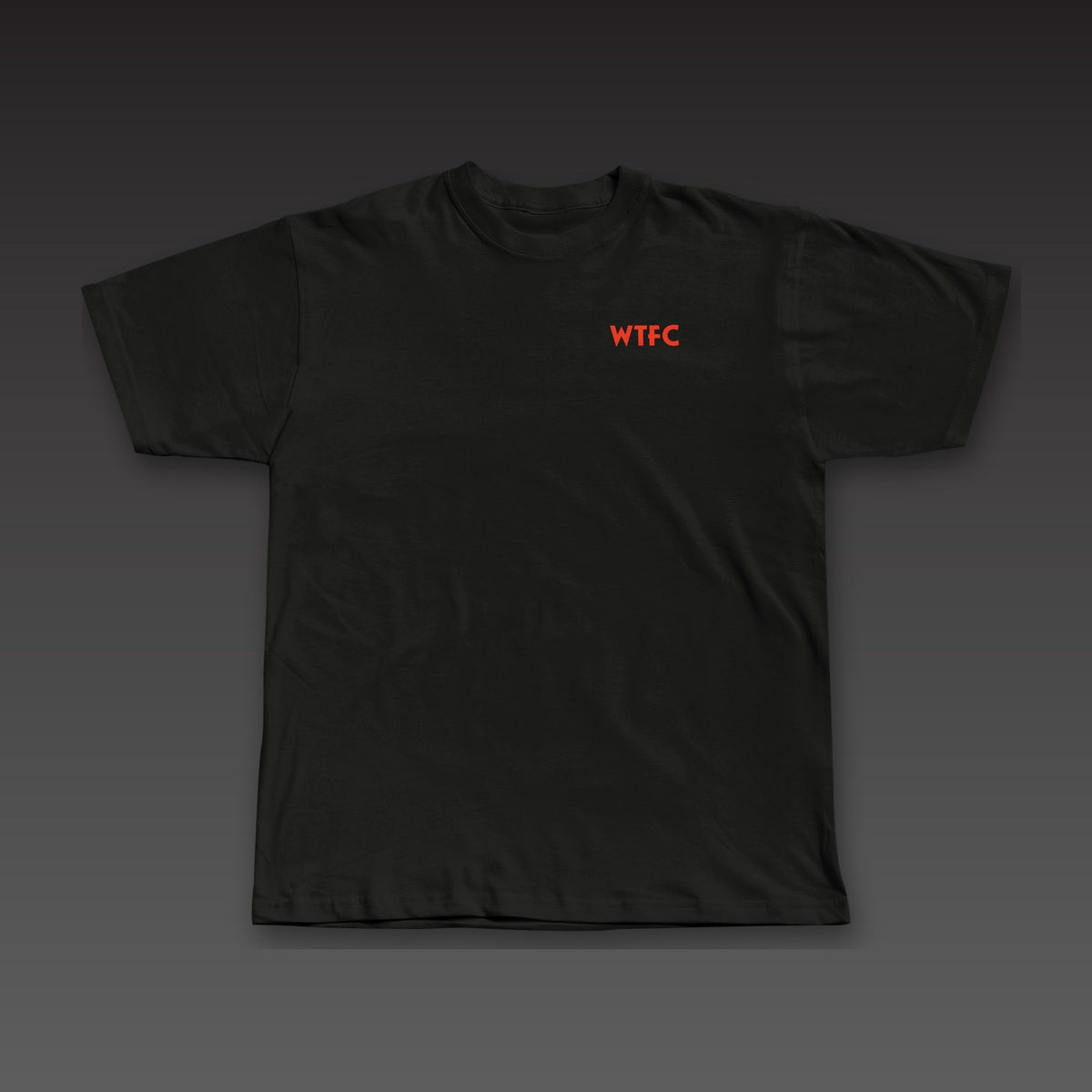 Geometric Spine Tee in black / blood orange, geometric WTFC on the left chest