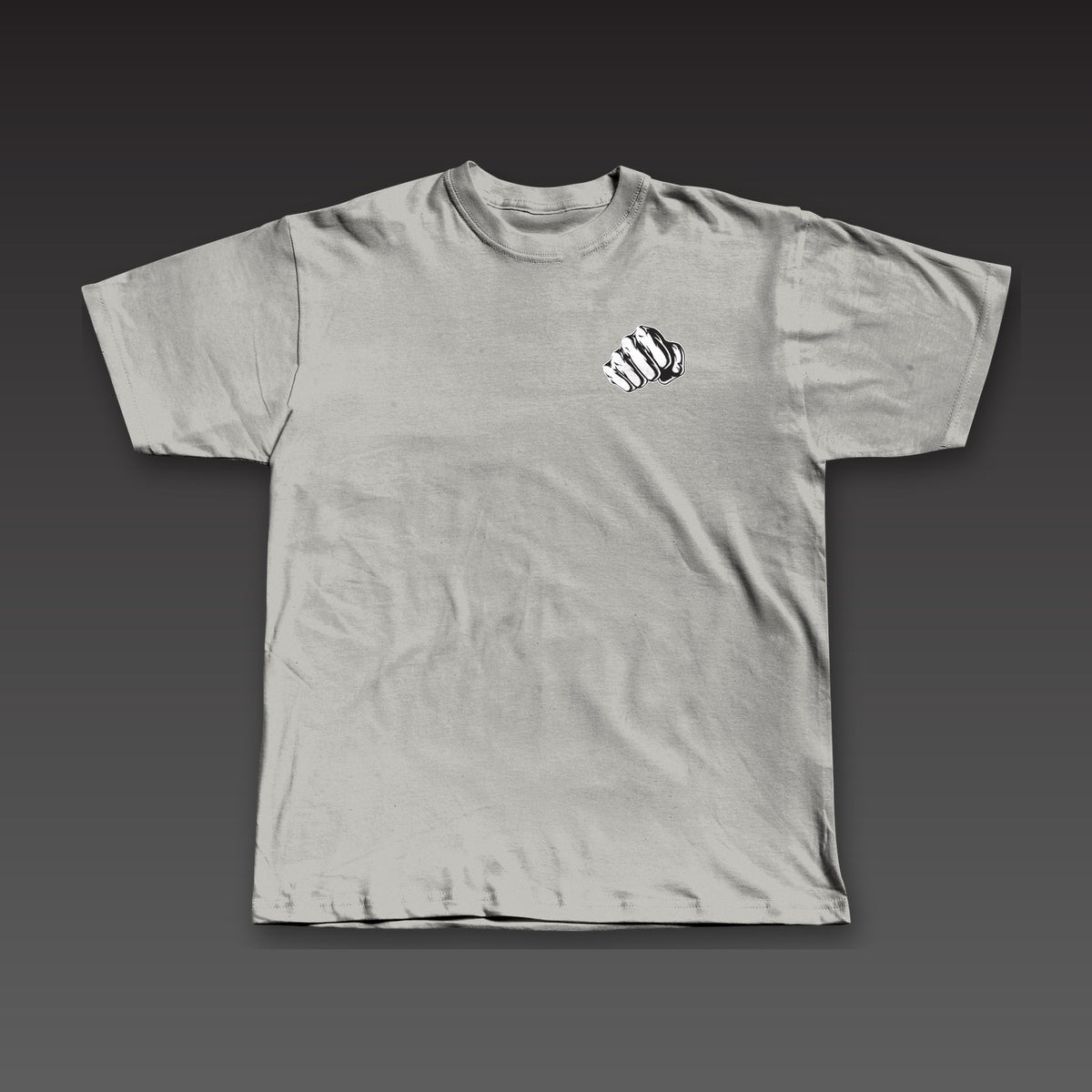 Outlined Spine Tee in athletic grey, a fist on the left chest