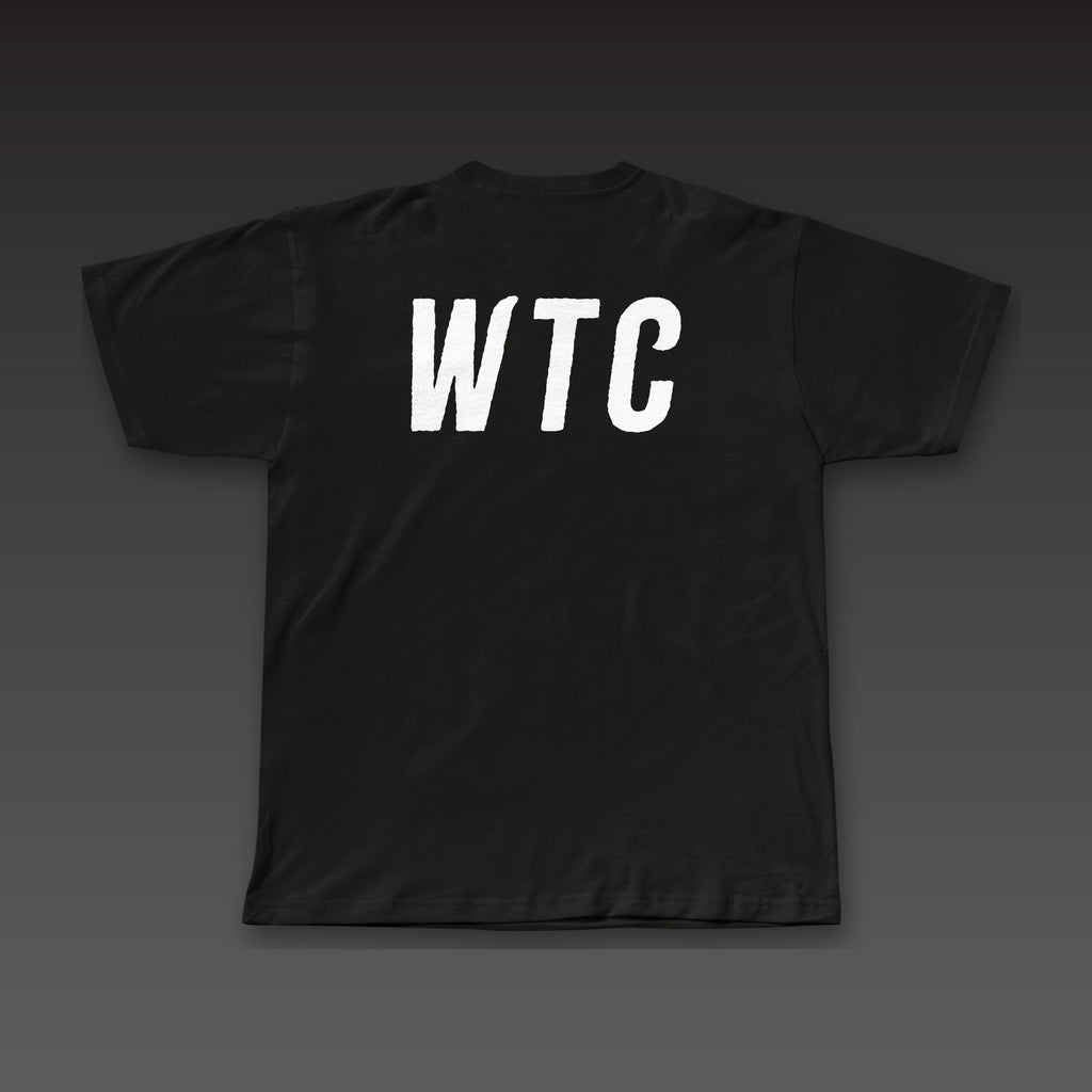 WTC Twice Tee in black, WTC across the full back