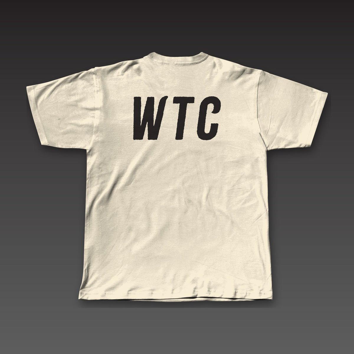 WTC Twice Tee in oatmeal, WTC across the full back
